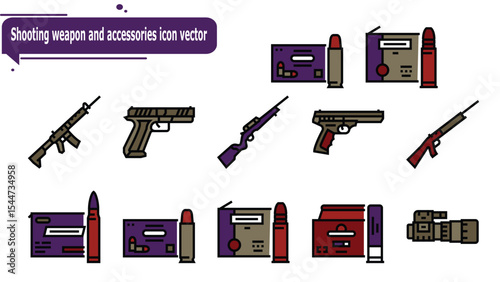 Shooting weapon and accessories icon vector
