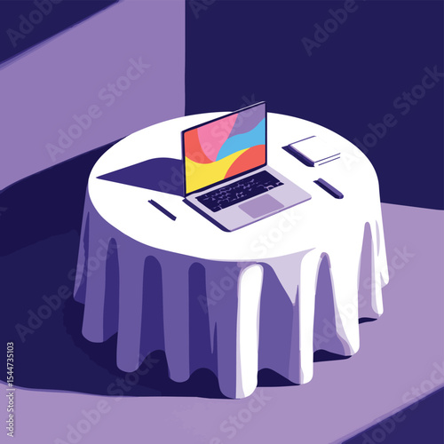 Remote Work Table with Laptop