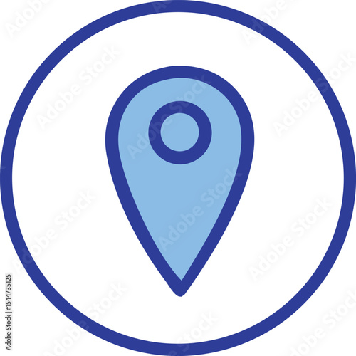 A simple blue location pin icon within a circular frame for digital maps and navigation applications