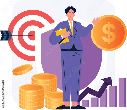 Concept of finance business. Businessmen investors earn, take profit from investment on dollar market. 