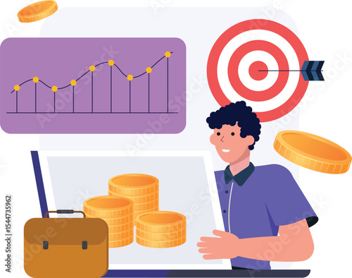 Concept of finance business. Businessmen investors earn, take profit from investment on dollar market. 