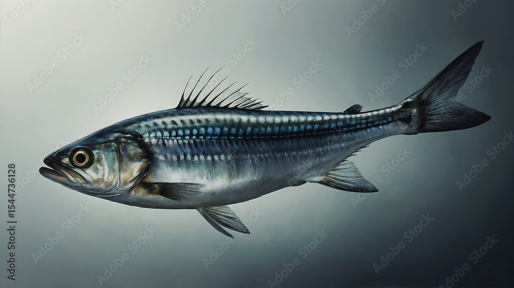 Fototapeta premium Detailed illustration of a single silverfish in water