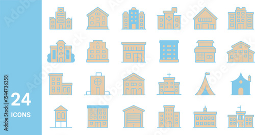 Building icons representing architecture and urban structures