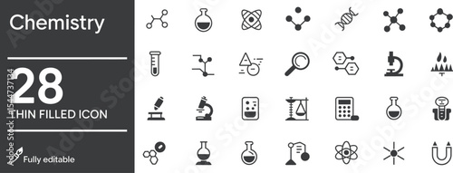 Chemistry thin filled icon set for science and laboratory research