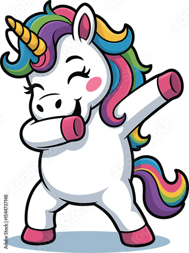 Cartoon Unicorn Dabbing Rainbow Mane Gold Horn dance