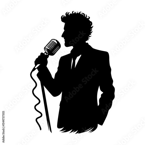 Silhouette of a singer with retro microphone