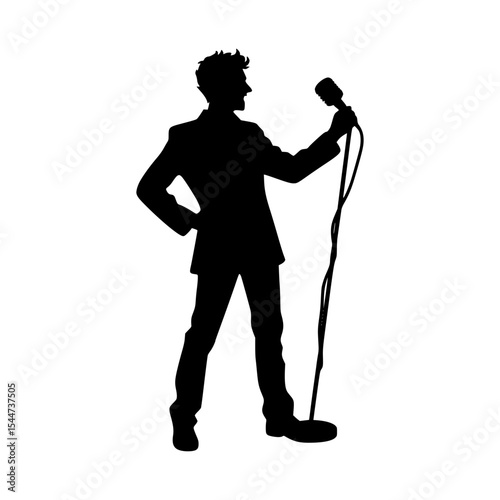 Silhouette of a singer performing on stage with microphone