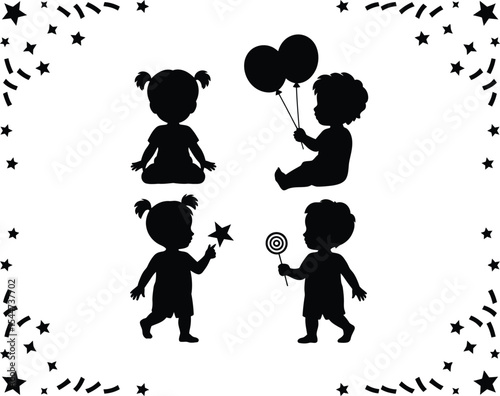 Illustration set boy and gril against a light beige background.