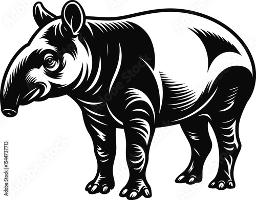 Tapir Silhouette Vector , Detailed Wild Animal Graphic Design.