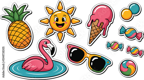 Summer Fun Stickers Pineapple Flamingo Sun Ice Cream Candy