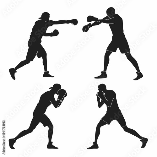 Boxing Silhouette Sheet - Dynamic Sports Vector Poses