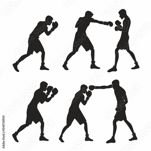 Boxing Silhouette Sheet - Dynamic Sports Vector Poses