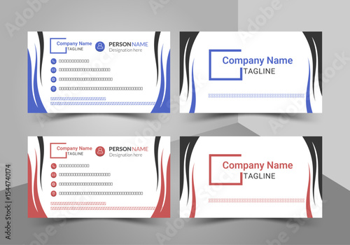  "Modern and professional business card template in two elegant color variations (blue and red). Ideal for any business or personal branding. Easy to customize."