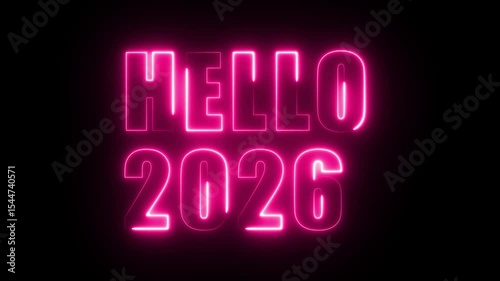 Hello 2026 happy new year 2026 animated text new year 2026 neon pink