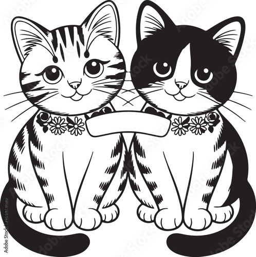 two cute kittens silhouette isolated on transparent background