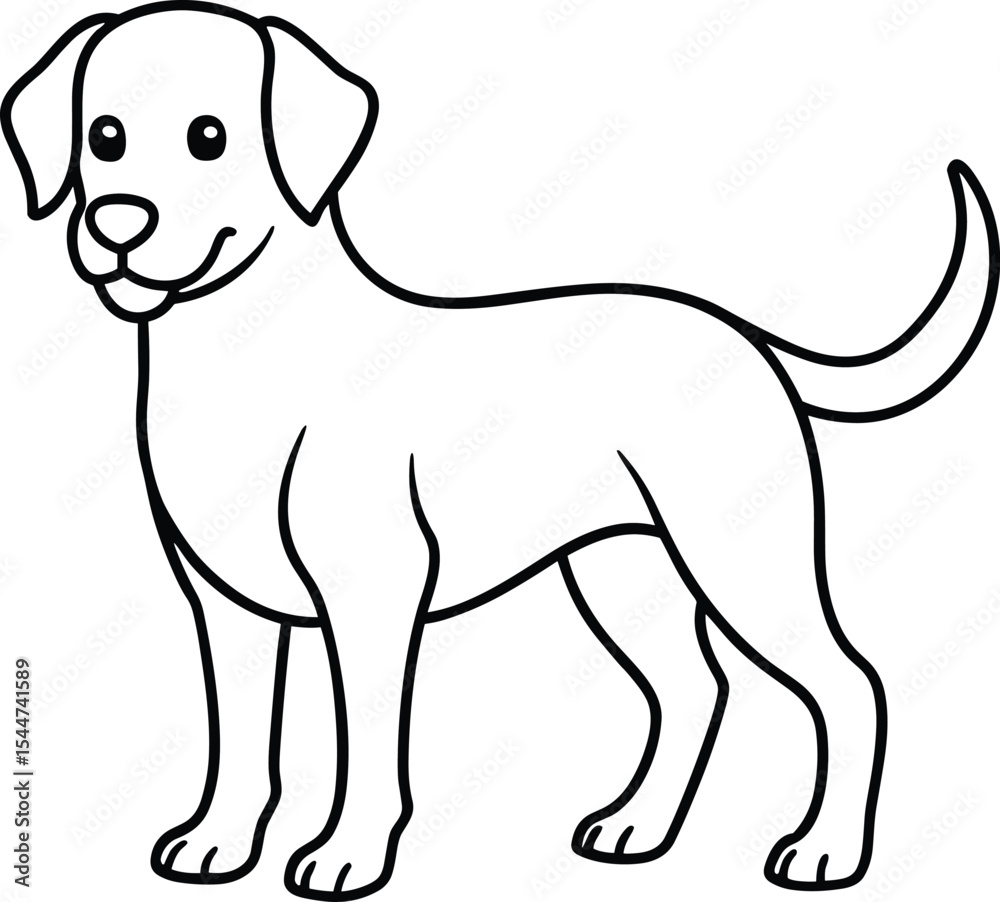 Obraz premium Cute Dog Line Art Outline for Coloring Page, Simple Puppy Cartoon Black and White Vector, Standing Happy Dog Outline Drawing Clipart.