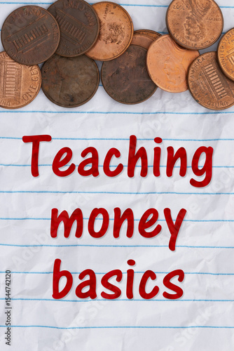 Teaching money basics with pennies with crumbled ruled loose leaf notebook paper