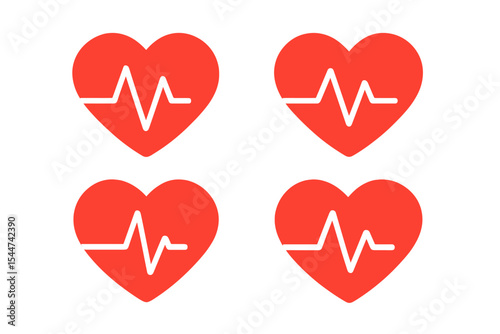 A set of icons representing a heartbeat, featuring a heart shape accompanied by a pulsing line, is presented in vector illustration form