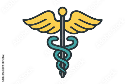 A flat icon representing the Caduceus of Hermes for use in medical applications and websites