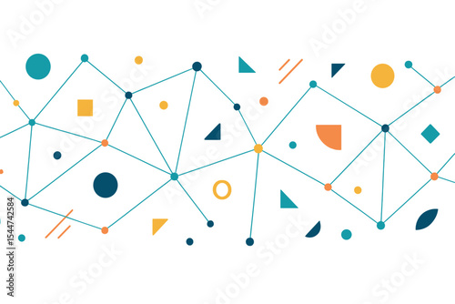 Modern design is showcased in a vector horizontal template featuring an abstract geometric pattern of connected dots and lines as its background
