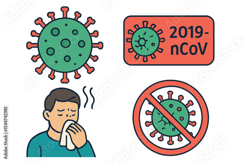 Collection of coronavirus symbols, virus, ncov-disease, sickness, illness