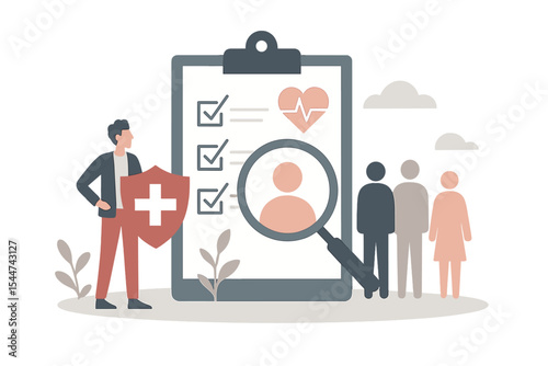 Public health is represented through a vector illustration, depicting society's control over tiny individuals
