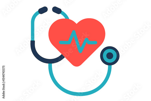 A symbolic representation of medical health care is depicted with a stethoscope and heart