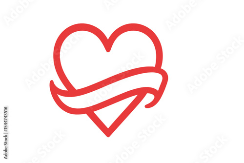 Heart vector symbol, Valentines day ribbon logotype and abstract line medical health logo icon design