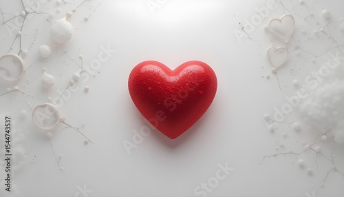 red heart on the snow,“3D Red Glitter Heart with Sparkles – Romantic Love Symbol on Soft Pink Background”

