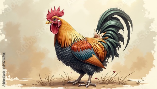 Illustration of Colorful Rooster