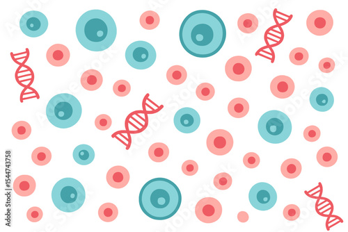 Biology research features a transparent cell stem background template with dna nucleus cells and vector pattern