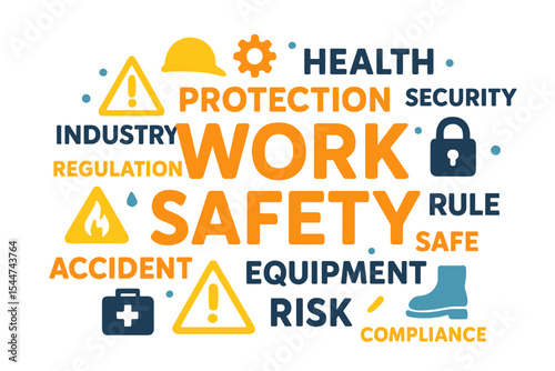 Vector illustration representing the concept of work safety through a word cloud