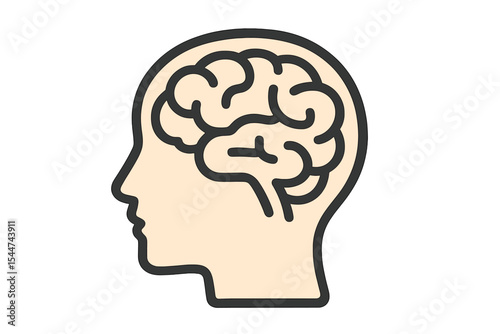 Vector icon of a brain or mind side view in line art style suitable for medical applications and websites