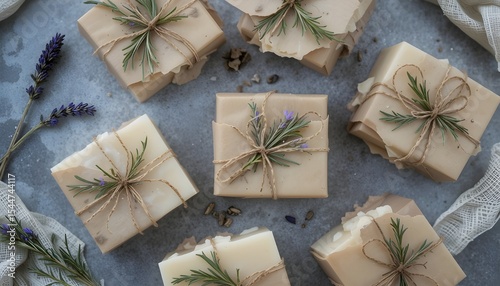 Wallpaper Mural Natural Soap Bars with Dried Herbs and Linen on Stone Surface Torontodigital.ca