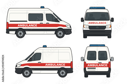 A white ambulance car vector mock-up is available, featuring an isolated medical van template set against a white background, with all layers and groups neatly organized to facilitate easy editing