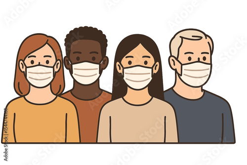 People from multiple nations wearing masks, representing prevention of the virus and epidemic vector banner