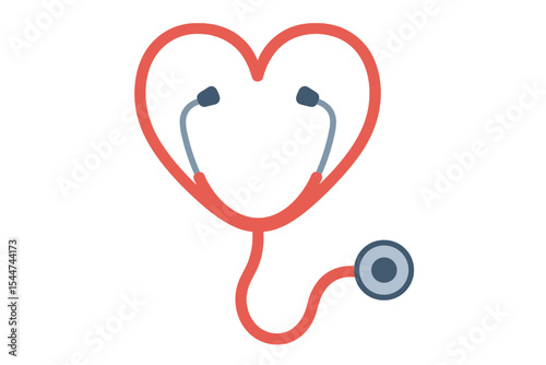 The concept of medical and healthcare is represented by a stethoscope in the shape of a heart, in vector form