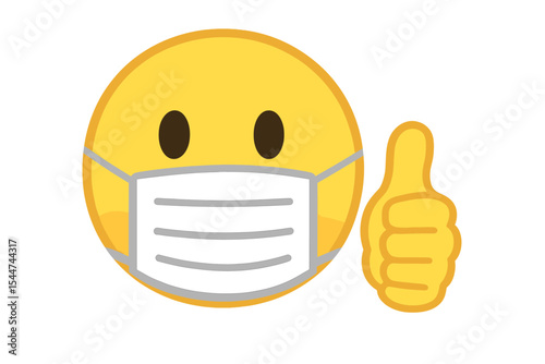An emoji emoticon wearing a medical mask and giving a thumbs up is displayed