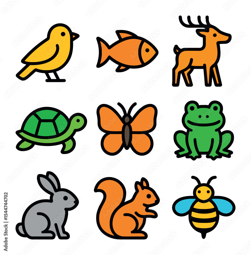 Naklejka premium Colorful Fauna Icons