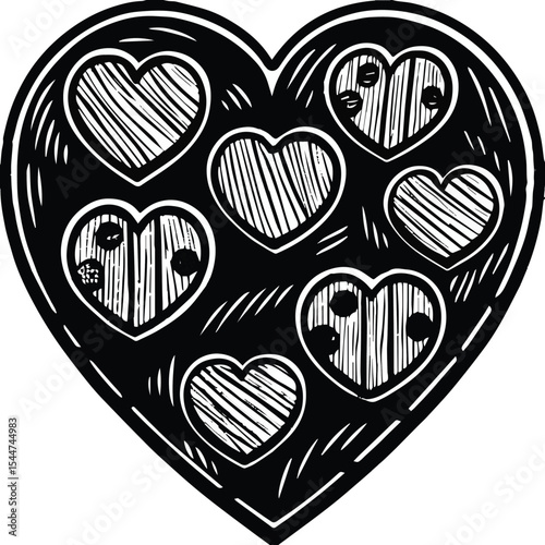 Black and white heart vector pattern for Valentine's Day love design