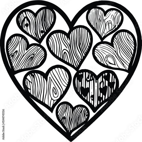 Heart-shaped vector patterns in red and pink with decorative floral elements, perfect for romantic holiday cards or wedding designs