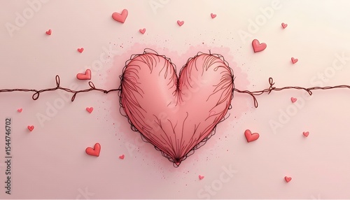 Pink Heart Surrounded by Small Hearts and Vine