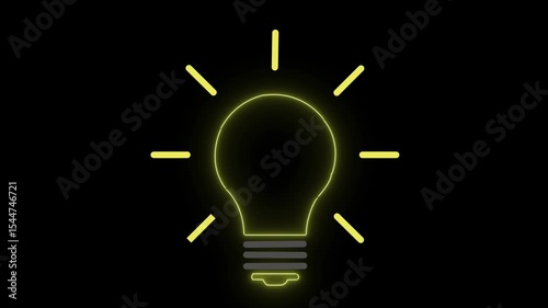 glowing light bulb Animation of design of light bulbs. Concept of idea and creativity .Loop HD video with  neon lite , alpha channel on transparent background, black solid backgroundk video .