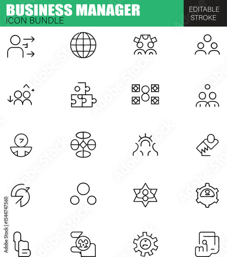 Business Manager Icons Set – Flat Vector Design