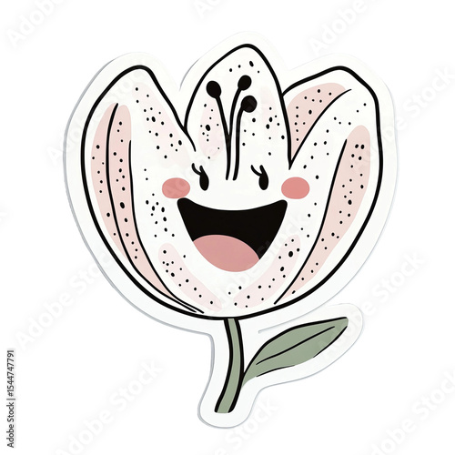 Happy Lily Flower Illustration: A cheerful illustration of a lily flower with a smiling face, conveying joy and happiness. 
