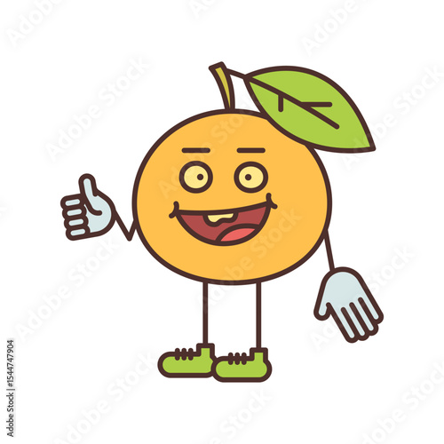 Orange character half turn shows thumbs up and smiling