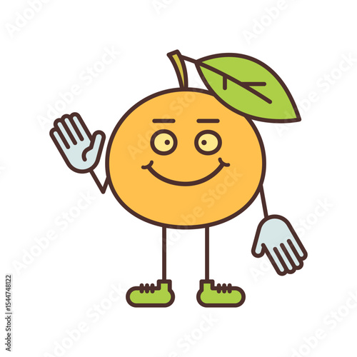Orange character waves his hand and smiling