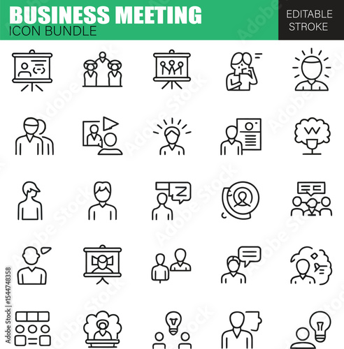 Business Meeting Icons Set – Flat Vector Design