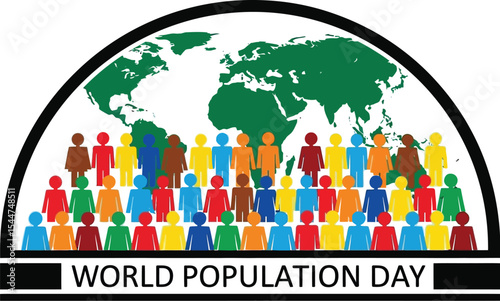 World population day graphic with colorful people and world map art