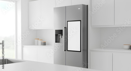 Blank smart fridge screen interface isolated, 3d rendering, Isolated kitchen tech, smart home branding, appliance UI template.